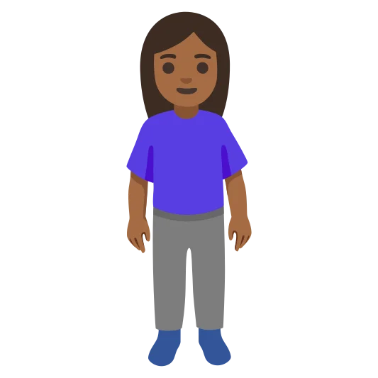 The woman standing: medium-dark skin tone emoji.