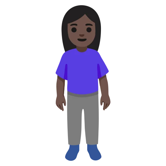 The woman standing: dark skin tone emoji.