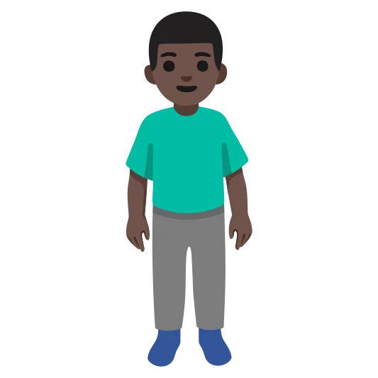 The man standing: dark skin tone emoji.