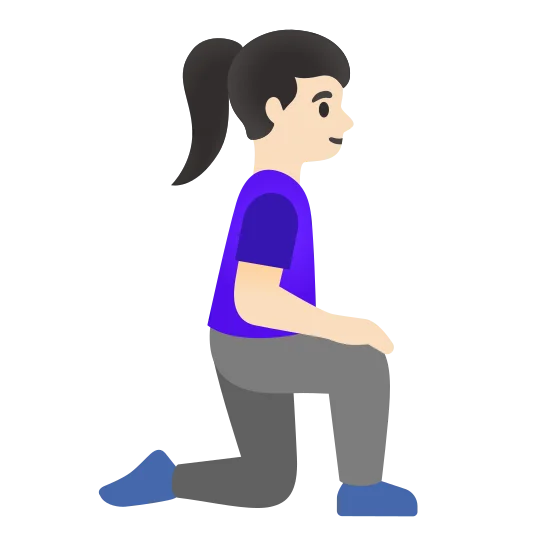 The woman kneeling facing right: light skin tone emoji.