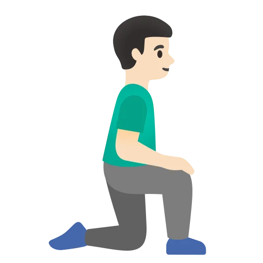 The man kneeling facing right: light skin tone emoji.