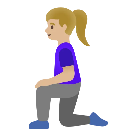 The woman kneeling: medium-light skin tone emoji.