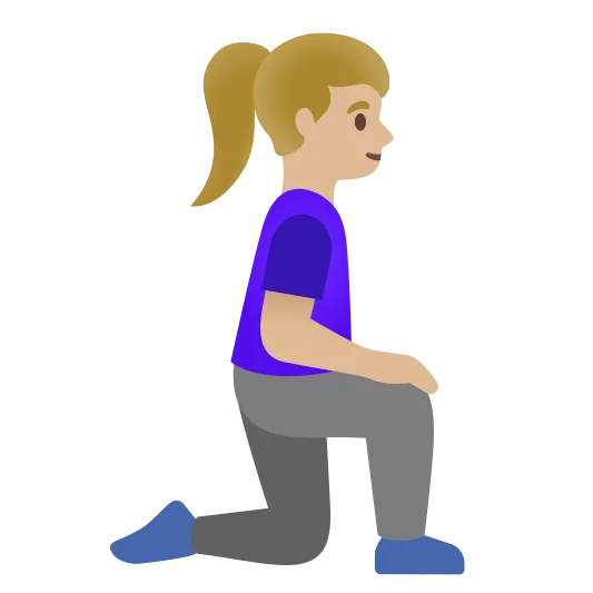 The woman kneeling facing right: medium-light skin tone emoji.