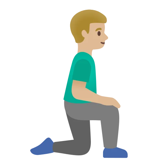 The man kneeling facing right: medium-light skin tone emoji.