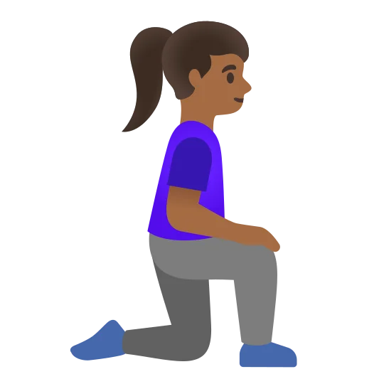 The woman kneeling facing right: medium-dark skin tone emoji.