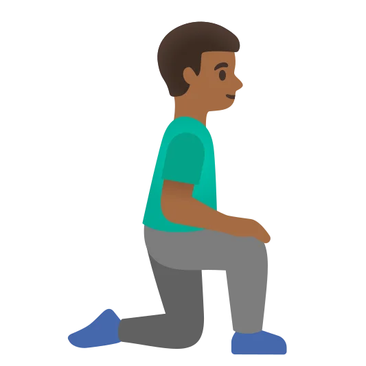 The man kneeling facing right: medium-dark skin tone emoji.