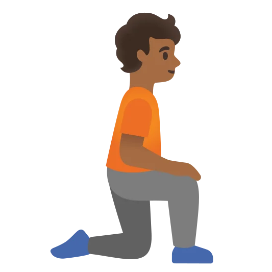The person kneeling facing right: medium-dark skin tone emoji.
