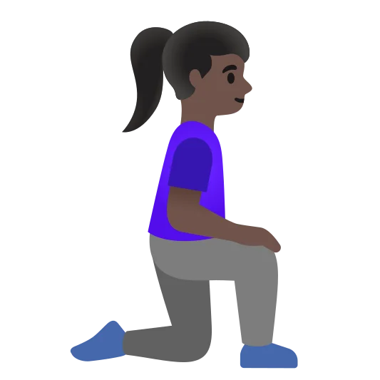 The woman kneeling facing right: dark skin tone emoji.