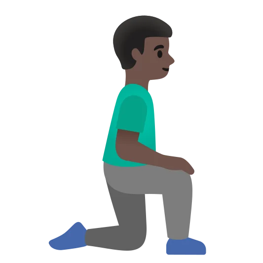 The man kneeling facing right: dark skin tone emoji.