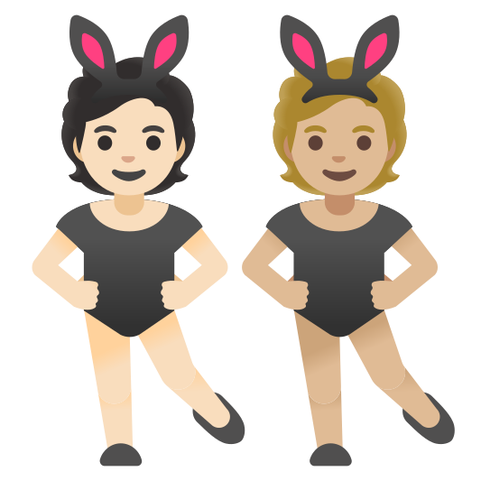 The people with bunny ears: light skin tone, medium-light skin tone emoji.