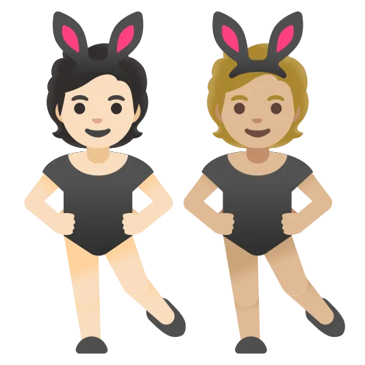 The people with bunny ears: light skin tone, medium-light skin tone emoji.