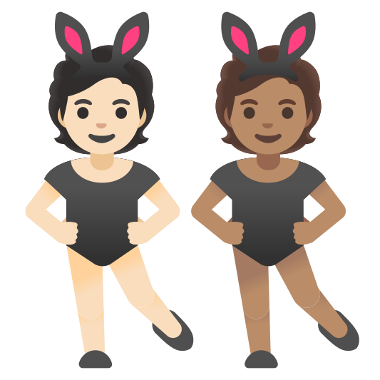 The people with bunny ears: light skin tone, medium skin tone emoji.