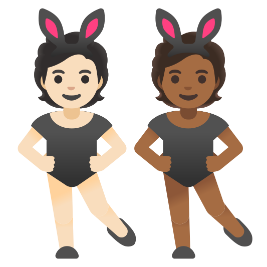 The people with bunny ears: light skin tone, medium-dark skin tone emoji.