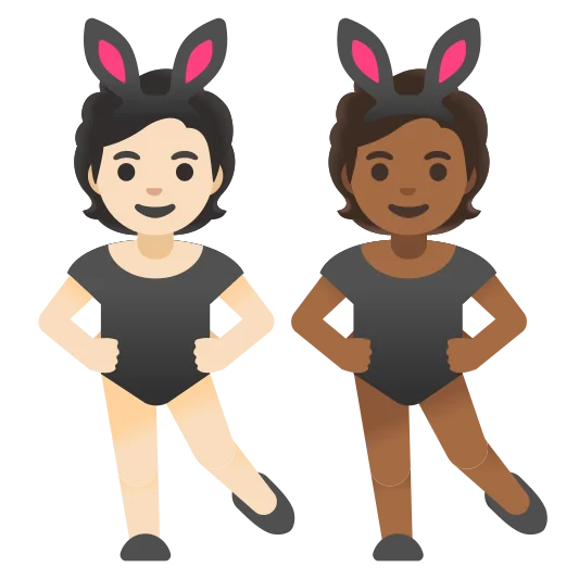 The people with bunny ears: light skin tone, medium-dark skin tone emoji.
