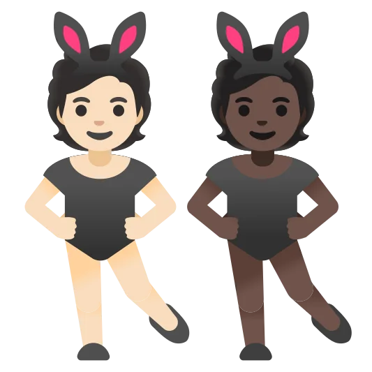 The people with bunny ears: light skin tone, dark skin tone emoji.