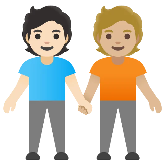 The people holding hands: light skin tone, medium-light skin tone emoji.