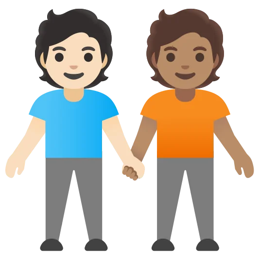 The people holding hands: light skin tone, medium skin tone emoji.