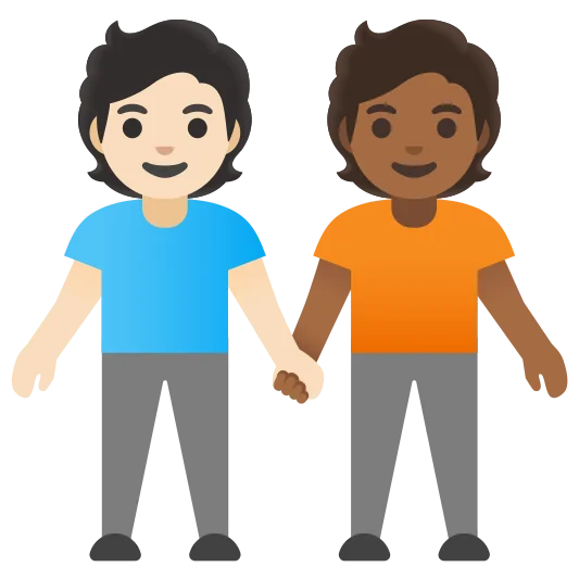 The people holding hands: light skin tone, medium-dark skin tone emoji.