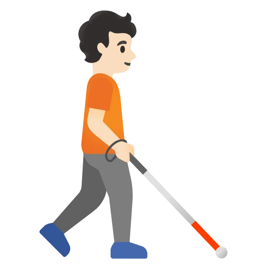 The person with white cane facing right: light skin tone emoji.