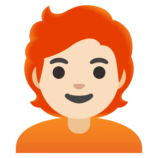 The person: red hair: light skin tone emoji.