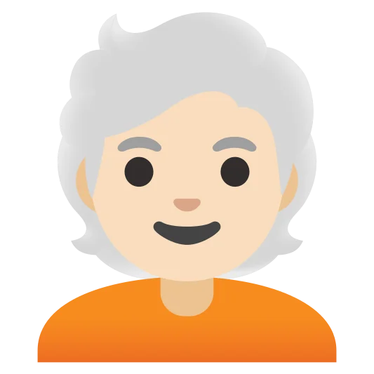The person: white hair: light skin tone emoji.