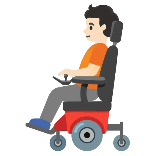 The person in motorized wheelchair: light skin tone emoji.