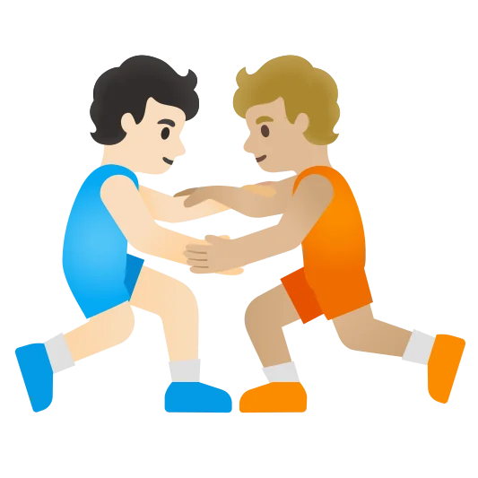 The people wrestling: light skin tone, medium-light skin tone emoji.
