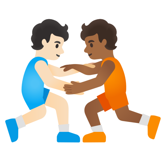 The people wrestling: light skin tone, medium-dark skin tone emoji.