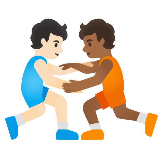 The people wrestling: light skin tone, medium-dark skin tone emoji.