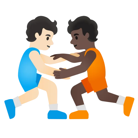 The people wrestling: light skin tone, dark skin tone emoji.