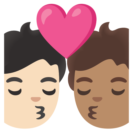 The kiss: person, person, light skin tone, medium skin tone emoji.
