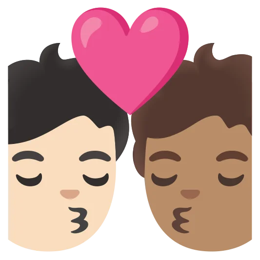 The kiss: person, person, light skin tone, medium skin tone emoji.