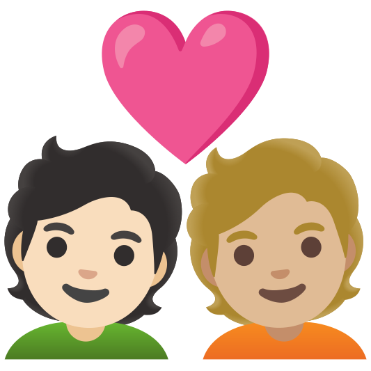 The couple with heart: person, person, light skin tone, medium-light skin tone emoji.