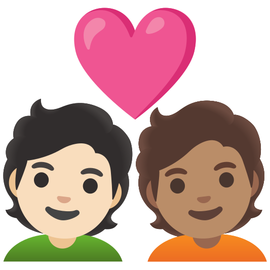 The couple with heart: person, person, light skin tone, medium skin tone emoji.