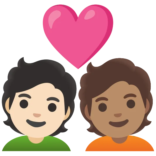 The couple with heart: person, person, light skin tone, medium skin tone emoji.