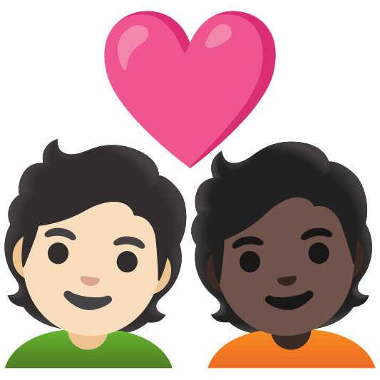The couple with heart: person, person, light skin tone, dark skin tone emoji.