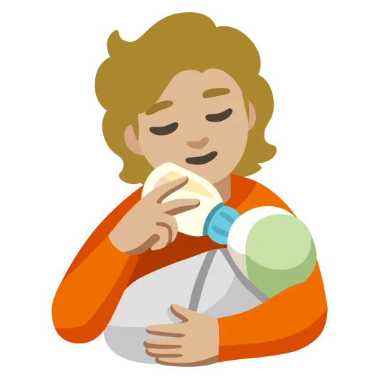 The person feeding baby: medium-light skin tone emoji.