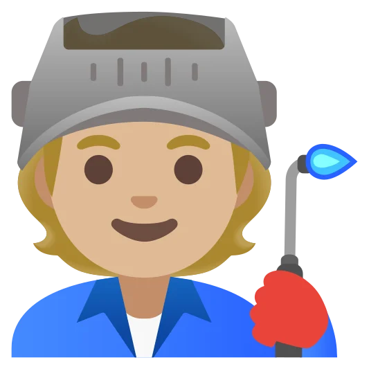 The factory worker: medium-light skin tone emoji.