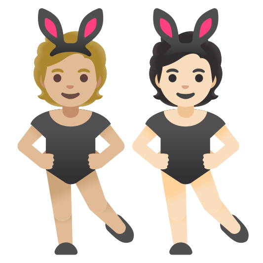 The people with bunny ears: medium-light skin tone, light skin tone emoji.