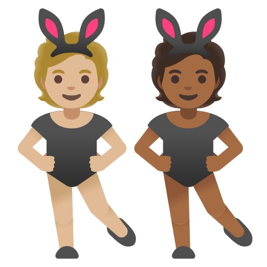 The people with bunny ears: medium-light skin tone, medium-dark skin tone emoji.