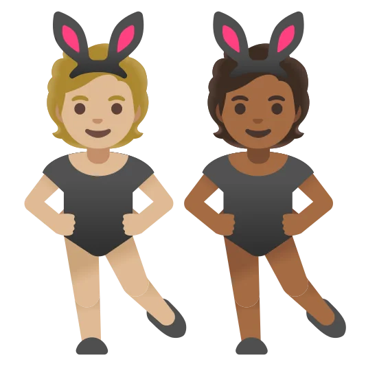 The people with bunny ears: medium-light skin tone, medium-dark skin tone emoji.