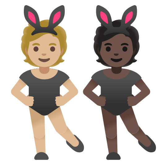 The people with bunny ears: medium-light skin tone, dark skin tone emoji.