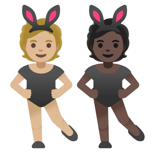 The people with bunny ears: medium-light skin tone, dark skin tone emoji.