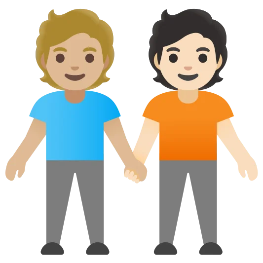 The people holding hands: medium-light skin tone, light skin tone emoji.