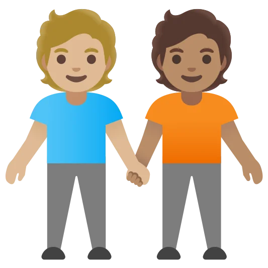 The people holding hands: medium-light skin tone, medium skin tone emoji.