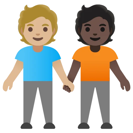 The people holding hands: medium-light skin tone, dark skin tone emoji.