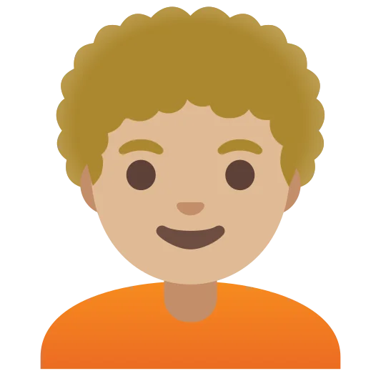 The person: curly hair: medium-light skin tone emoji.