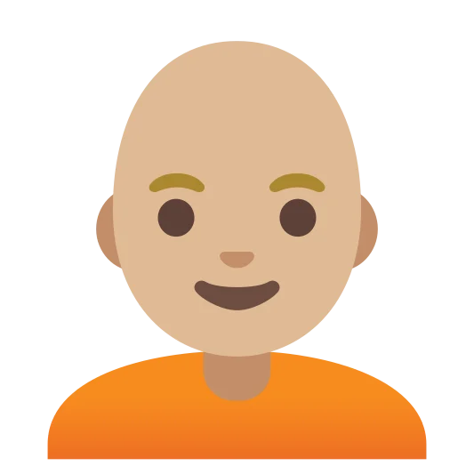 The person: bald: medium-light skin tone emoji.