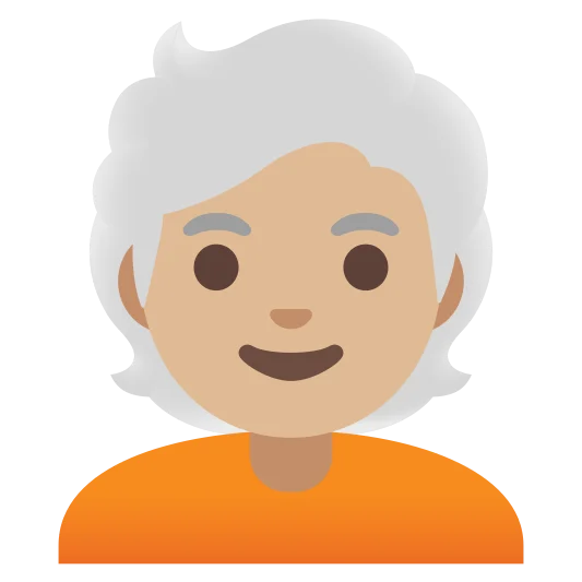The person: white hair: medium-light skin tone emoji.