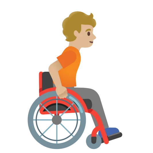The person in manual wheelchair facing right: medium-light skin tone emoji.